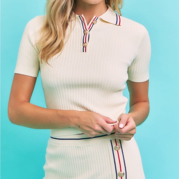 Knit Collar Two Piece Short Sleeve Top and Mini Skirt Matching Set - Picture 7 of 15